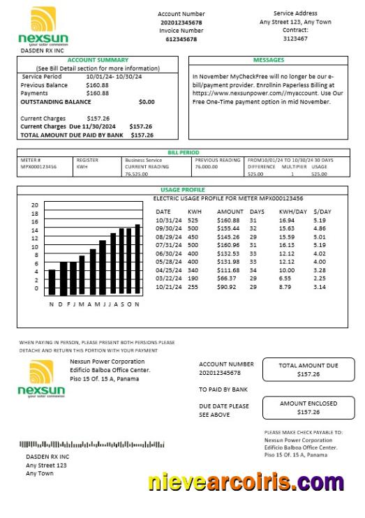 Panama Nexsun Power Corporation electricity business utility bill